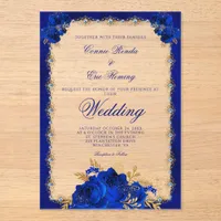 Elegant Royal Blue Floral Roses Formal Wedding Acrylic Invitations