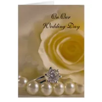 White Rose, Ring and Pearls Our Wedding Day Cards