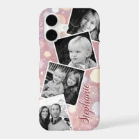 Pink Glitter Bokeh Photo Collage Personalized Name iPhone 17 Case