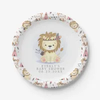 Boho Lion Tribal Watercolor Bohemian Baby Shower Paper Plates