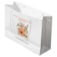 Autumn Foliage Florals Happy Thanksgiving Name Large Gift Bag