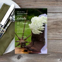 Rustic Hydrangea Boots Western Rehearsal Dinner Invitation