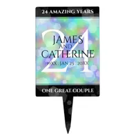 Elegant 24th Opal Wedding Anniversary Celebration Cake Topper