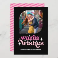 Hot-Pink & Pink Modern Retro Christmas Photo Holiday Card