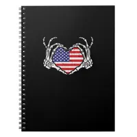 Skeleton Hand Heart 4th Of American Flag Patriotic Notebook
