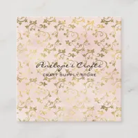 Gold Ivy Print Pink Square Business Card