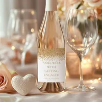 Glam Pairs Well with Getting Engaged Gold Glitter Wine Label