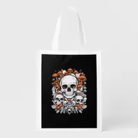Whimsigoth Skulls & Mushrooms Vintage Botanical Ae Grocery Bag