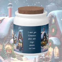 Charming snowy Christmas village, Christmas quote  Candy Jar