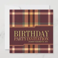 Earthy Tartan Plaids Birthday Party Invitations