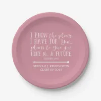 Modern Christian Bible Verse Blush Pink Graduation Paper Plates