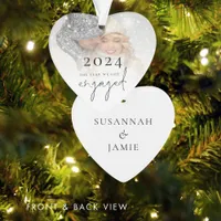 Minimalist The Year We Got Engaged Photo Overlay Ornament