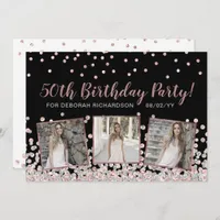 Rose Gold Silver Photo Collage 50th Birthday Invitation