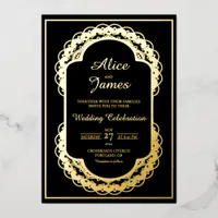 Oval Arch Mandala Elegant Black Gold Foil Wedding Invitation
