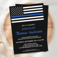 Modern Thin Blue Line Police Officer Retirement Invitation