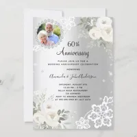 Silver diamonds florals 60th wedding anniversary invitation