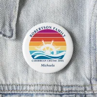 Personalized Family Cruise Retro Sunset Ship Wheel Button