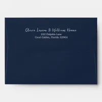 Navy Blue Return Address Envelope with Script