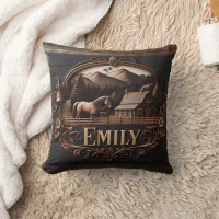 Carved Wooden Sign of Emily at Country Farm Throw Pillow