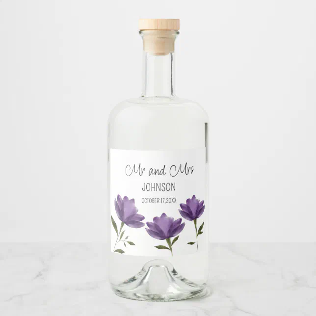 Elegant simple purple white botanical  floral  liquor bottle label