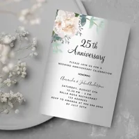 Silver floral greenery 25th wedding anniversary invitation