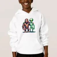 Extraterrestrial Alien Being and Bigfoot Pixel Art Hoodie