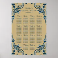 Rustic Blue Gold seating plan poster