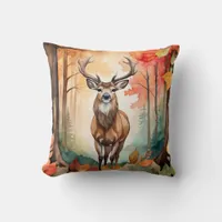 Deer in Fall Foliage Throw Pillow