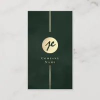 Modern Emerald Dark Green Luxe Monogram Business Card