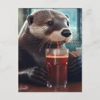 An Otter Drinks in a Cafe Postcard