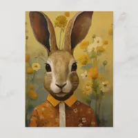 Cute Brown Rabbit in a Floral Shirt Postcard