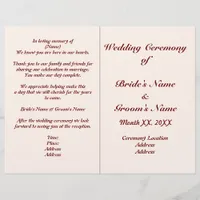 Personalized Bride and Groom Wedding Program Flyer