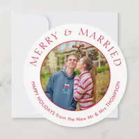 Merry Married Photo Circular Christmas White Holiday Card