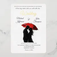  Romantic Parisian Red Umbrella  Love Silhouette Foil Invitation