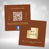 Rust brown logo QR code Facebook follow us Square Business Card