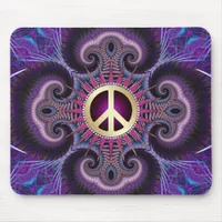 Peace Sign Groovy Fractals Purple Mousepad