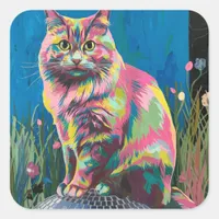 cat on a disco ball square sticker