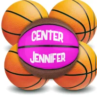 Monogrammed Name & Position in Pink/White | Mini Basketball