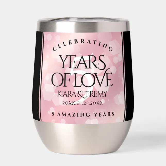 Elegant 5th Rose Quartz Wedding Anniversary Thermal Wine Tumbler