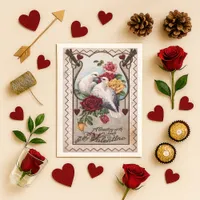 Romantic Red Vintage Dove Rose Valentine Holiday Card