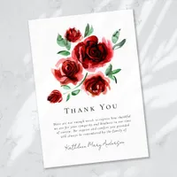 Red Roses Sympathy Funeral  Thank You Card