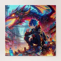 Anime Boy and Dragon in a Dystopian World Jigsaw Puzzle