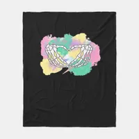 Skeleton Hands Heart With Abstract Coloured Backgr Fleece Blanket