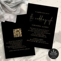 Classy QR Code Gold Black Wedding Invitation