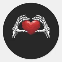 Skeleton Hands Holding A Red Heart Warm Highlight Classic Round Sticker