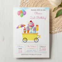 Cute Ice Cream Truck Birthday Invitation
