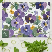 Monogrammed Violet Flowers Pretty Floral Botanical Kitchen Towel