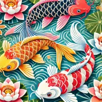 W2A Colorful Koi Swimming in Lotus Filled Pond