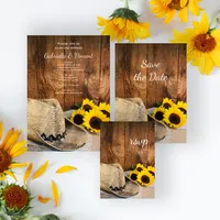 Cowboy Hat, Sunflowers Barn Wedding Save the Date Magnetic Invitation