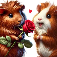 W2A Cute Guinea Pigs in Love Exchange a Red Rose